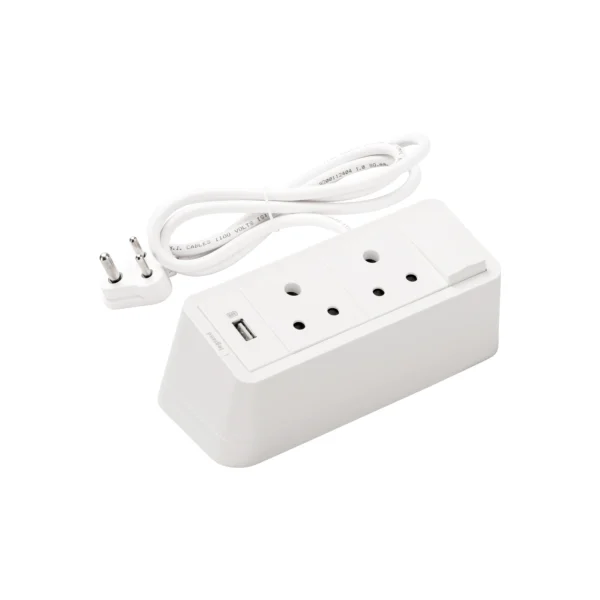 6 Module Desktop Power Center - 6A Socket - 1500mA USB - White