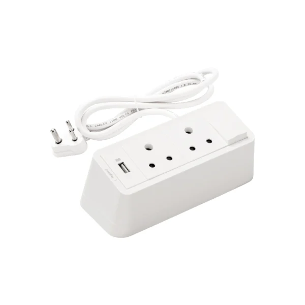 6 Module Desktop Power Center - 6A Socket - 1500mA USB - White